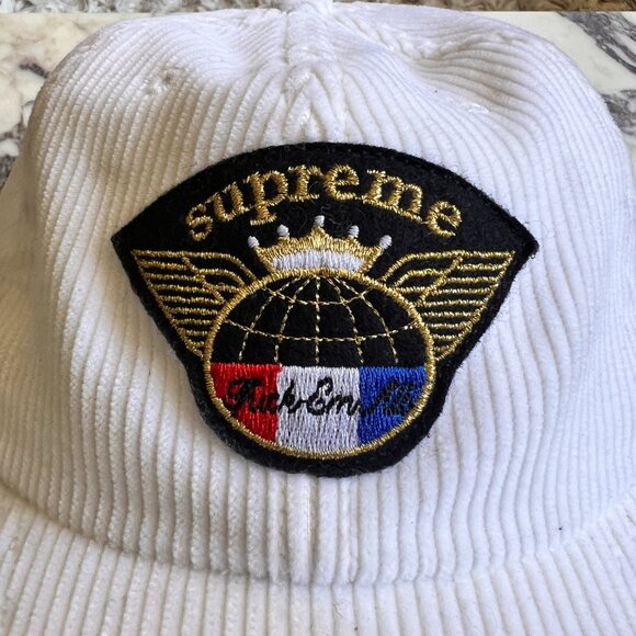 Supreme 'fu** em all' white corduroy baseball cap - Picture 1 of 4